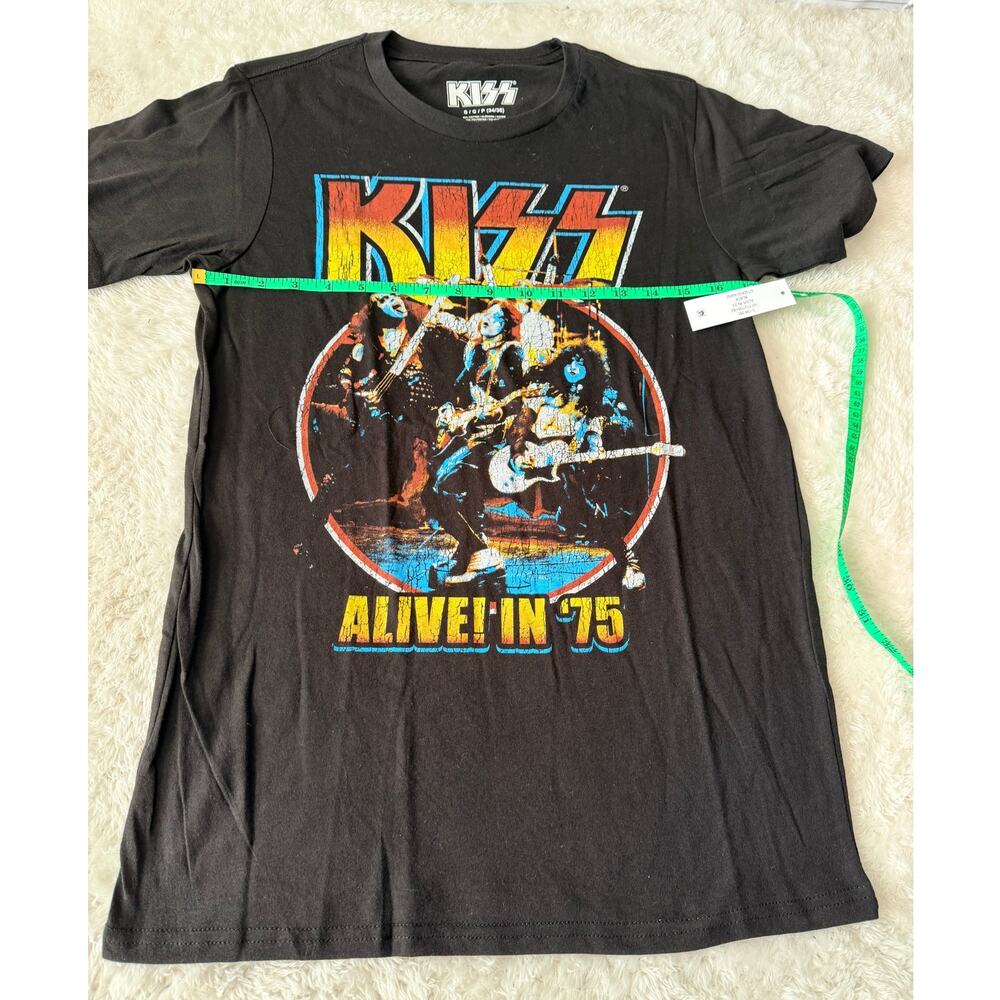 KISS Alive in ’75 Men’s Small Black Distressed Graphic Band Tee NWT - Picture 2 of 5